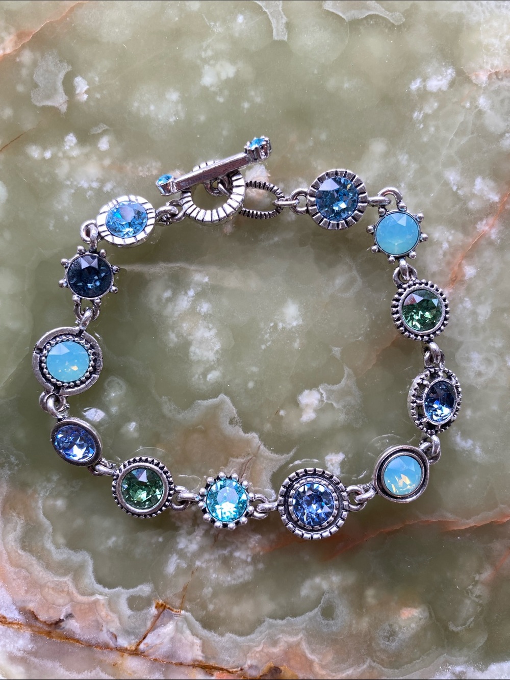 Swarovski Crystal Silver Bracelet - Blue Green